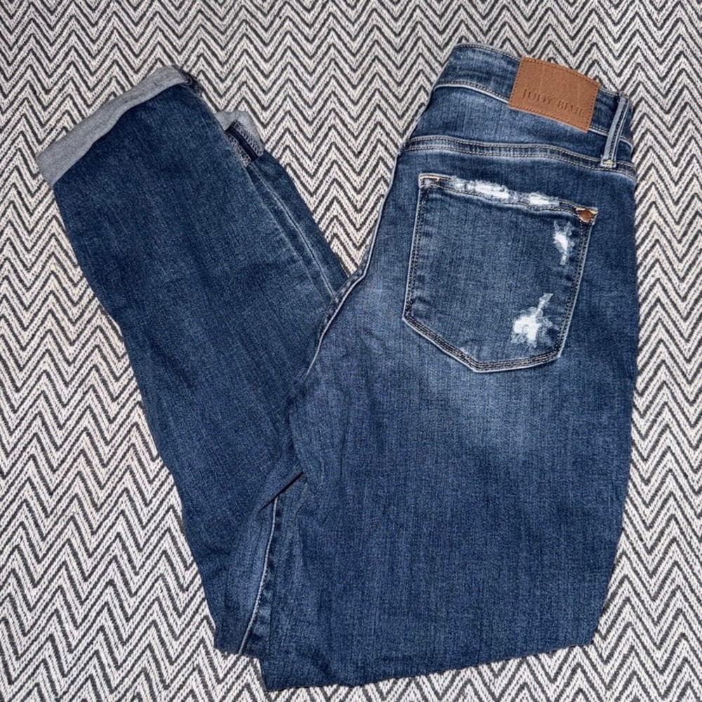 Judy Blue Boyfriend Fit Distressed Dark Wash Button Fly Jeans Women Size 7/28